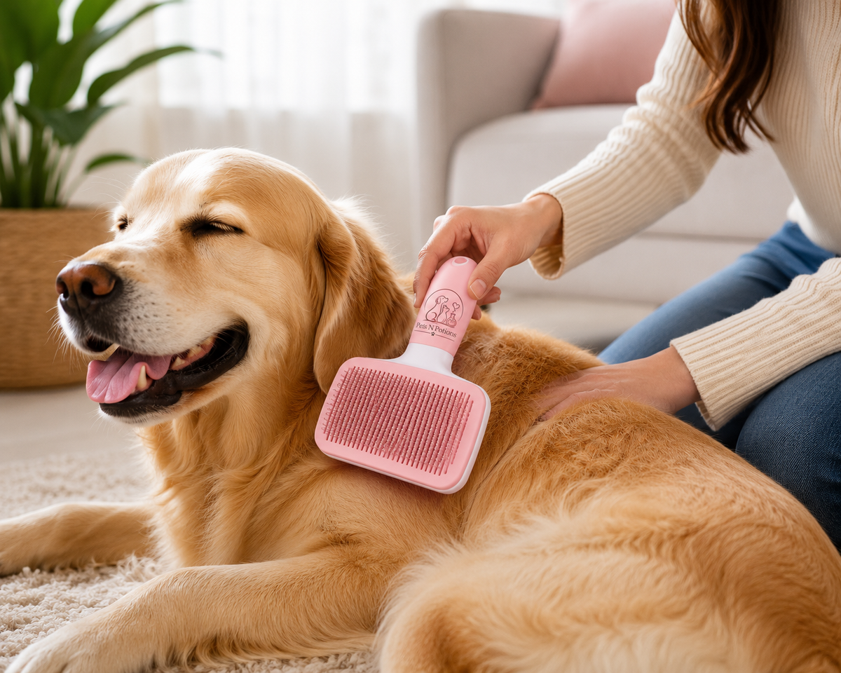 Pets N Potions Self-Cleaning Slicker Grooming Brush for Dogs and Cats β Pink (1)