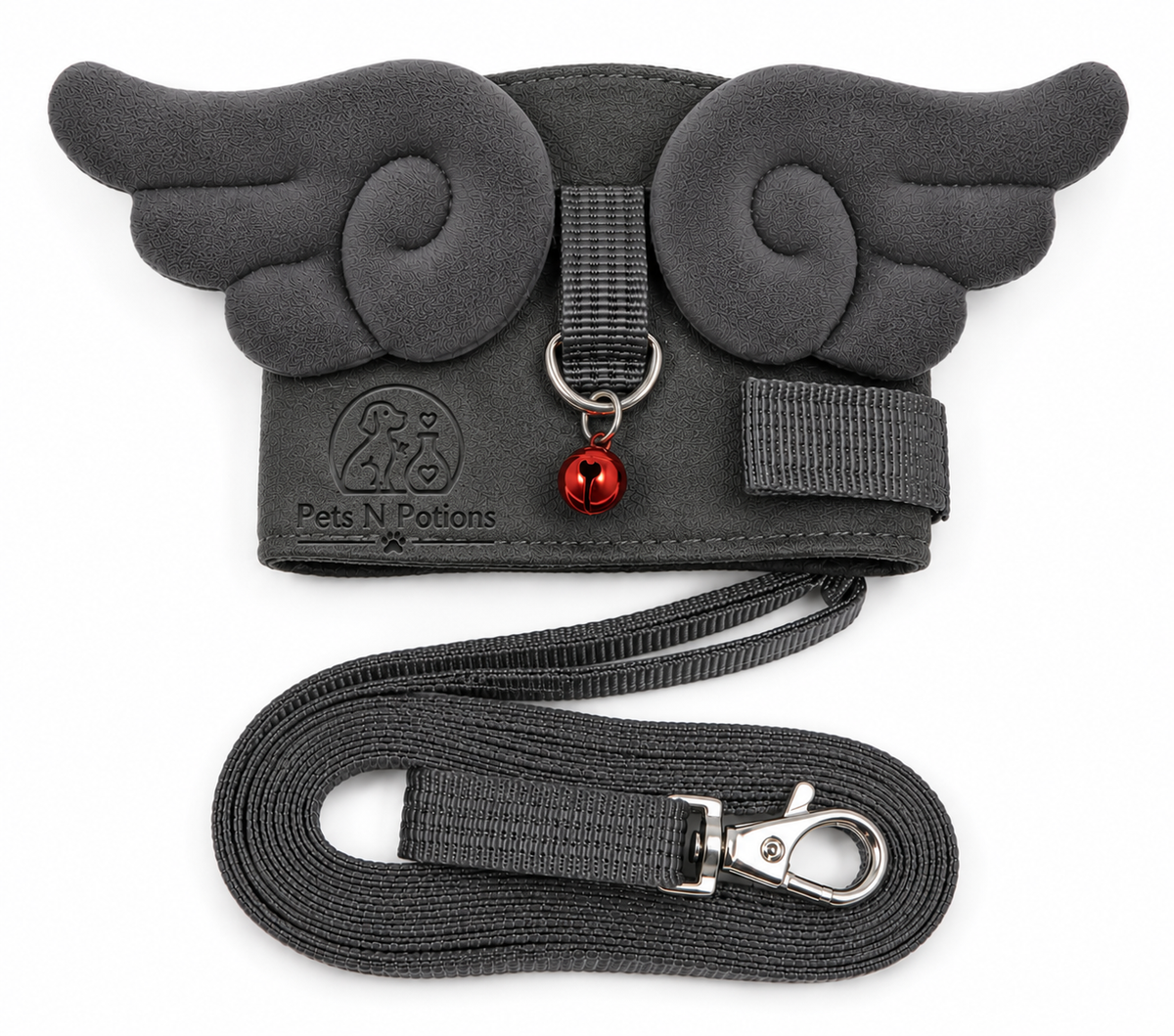 Pets N Potions Angel Wings Dog Harness and Leash Set – Adjustable Soft Walking Harness – Grey (2)