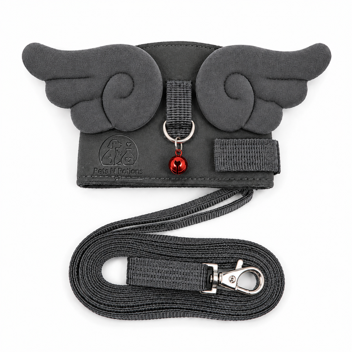 Pets N Potions Angel Wings Dog Harness and Leash Set – Adjustable Soft Walking Harness – Grey (3)