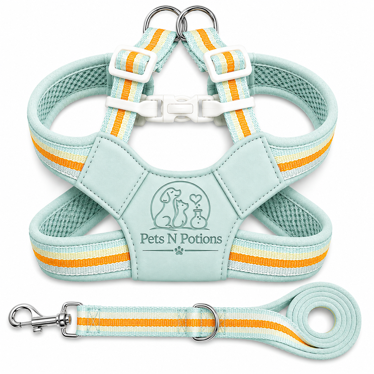 Pets N Potions Reflective No Pull Dog Harness and Leash Set – Adjustable Soft Mesh Vest Harness – Mint Green (5)