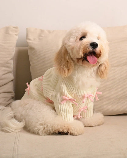 Pink Bow-3D Motif Pet Sweater