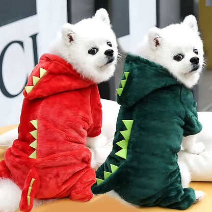 Dinosaur Style Dog Hoodie – Warm Fleece Winter Jacket for Small Dogs